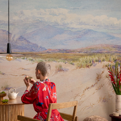 Children's wall mural featuring a desert landscape