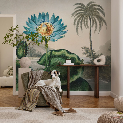 Baby room wall mural with an exotic landscape design