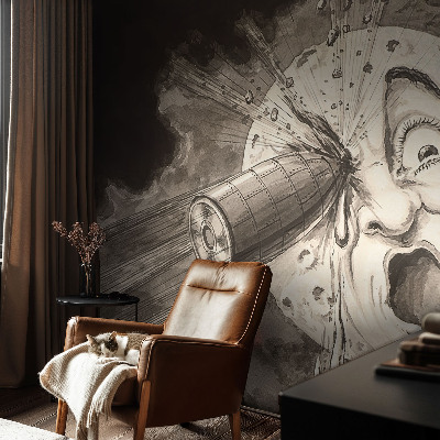 Peel and stick wallpaper mural with a cosmic collision design