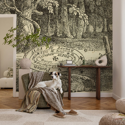 Self-adhesive wall mural with a magic circle design