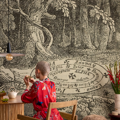 Self-adhesive wall mural with a magic circle design