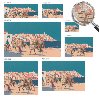 Peel and stick wall mural for living room with a camel caravan design