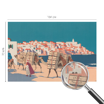 Peel and stick wall mural for living room with a camel caravan design
