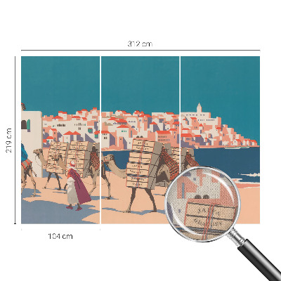 Peel and stick wall mural for living room Camel caravan