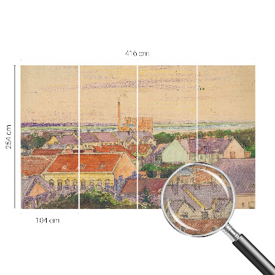 Peel and stick wall mural for bedroom featuring an urban rooftop scene