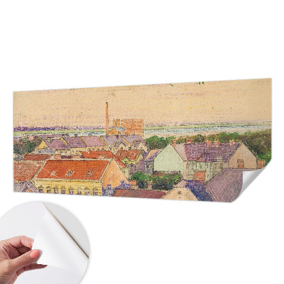 Peel and stick wall mural for bedroom featuring an urban rooftop scene