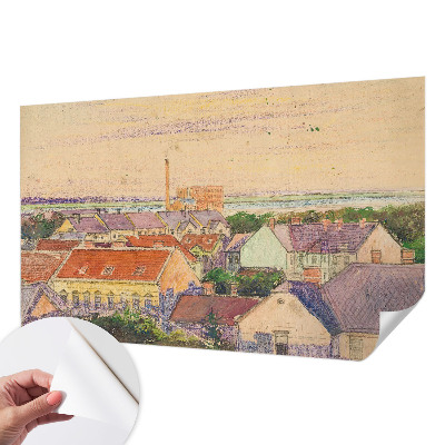 Peel and stick wall mural for bedroom featuring an urban rooftop scene
