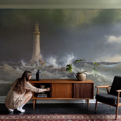 Nursery wall mural featuring a sea storm design