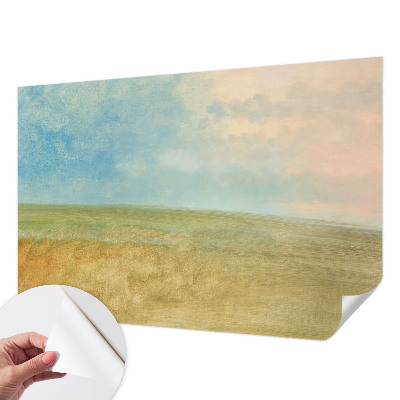 Children's wall mural with a pastel fields design