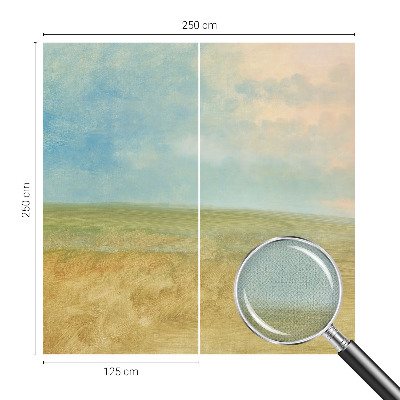 Children's wall mural with a pastel fields design