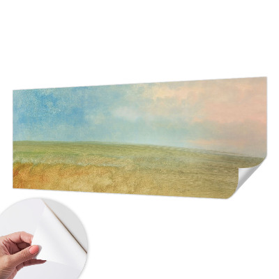 Children's wall mural with a pastel fields design