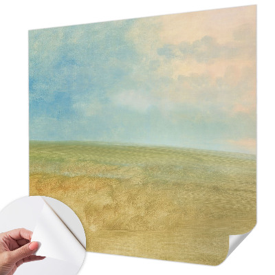Children's wall mural with a pastel fields design