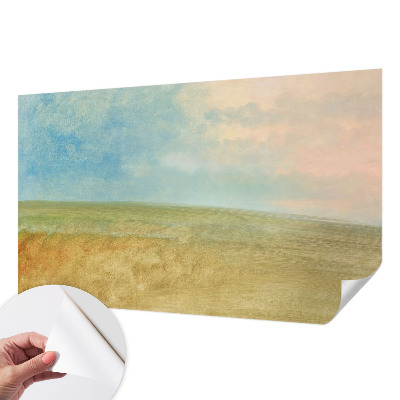Children's wall mural with a pastel fields design