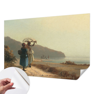 Baby room wall mural featuring a seaside walk scene
