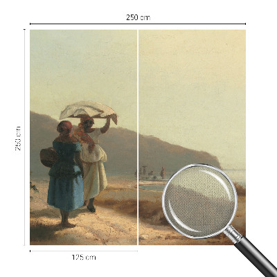 Baby room wall mural featuring a seaside walk scene
