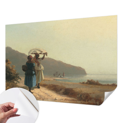 Baby room wall mural featuring a seaside walk scene