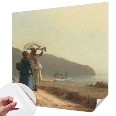 Baby room wall mural featuring a seaside walk scene