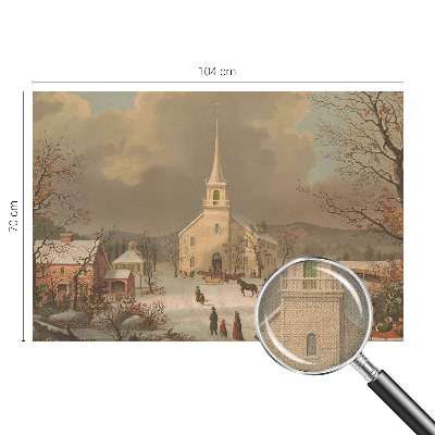 Self-adhesive wall mural with a winter landscape design