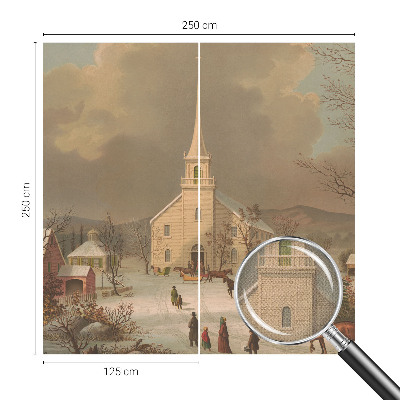 Self-adhesive wall mural with a winter landscape design