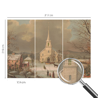 Self-adhesive wall mural with a winter landscape design