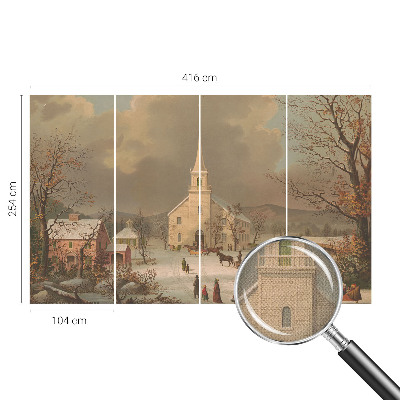 Self-adhesive wall mural with a winter landscape design