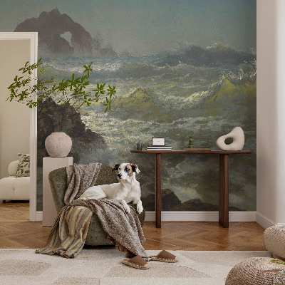 Stick-on wall mural with a stormy sea design
