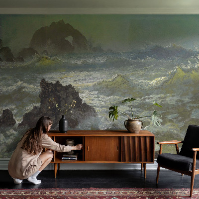 Stick-on wall mural with a stormy sea design