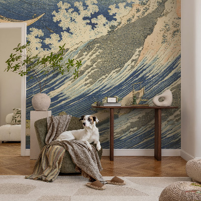Removable wall mural wallpaper with a sea waves design