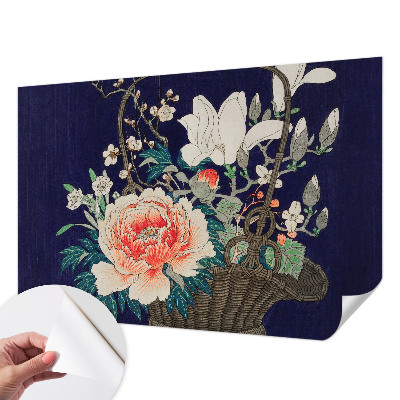 Peel and stick wall mural for living room with a flower basket design