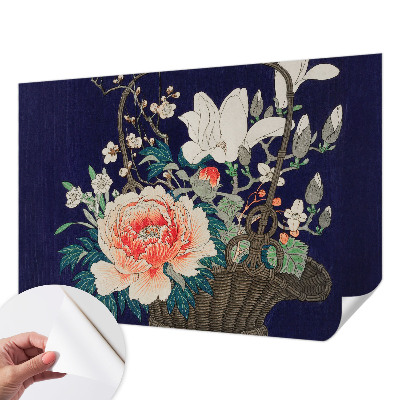 Peel and stick wall mural for living room with a flower basket design