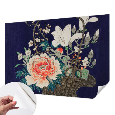 Peel and stick wall mural for living room with a flower basket design