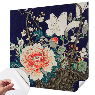 Peel and stick wall mural for living room with a flower basket design