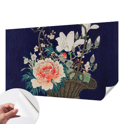 Peel and stick wall mural for living room with a flower basket design