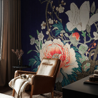 Peel and stick wall mural for living room with a flower basket design