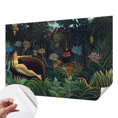 Peel and stick wall mural for bedroom with an exotic jungle design