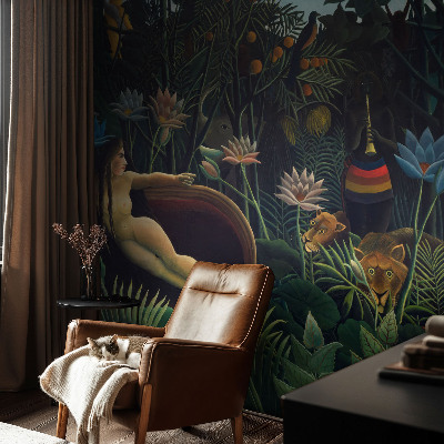 Peel and stick wall mural for bedroom with an exotic jungle design