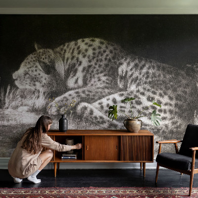 3D photo wallpaper mural with a resting leopard motif