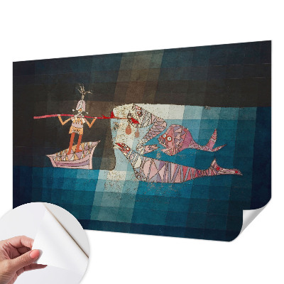 Nursery wall mural with a fisherman and hunter illustration