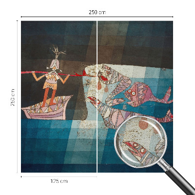 Nursery wall mural with a fisherman and hunter illustration
