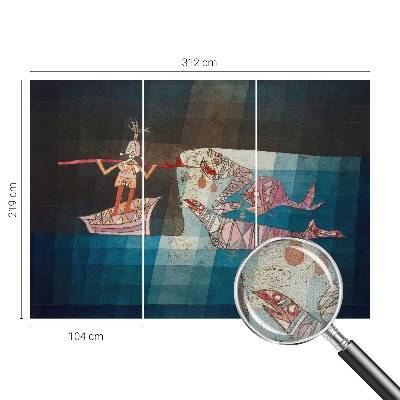 Nursery wall mural with a fisherman and hunter illustration