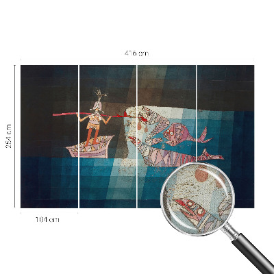 Nursery wall mural with a fisherman and hunter illustration
