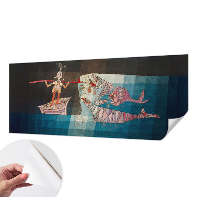 Nursery wall mural with a fisherman and hunter illustration