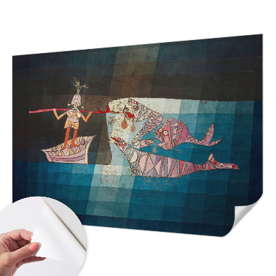 Nursery wall mural with a fisherman and hunter illustration