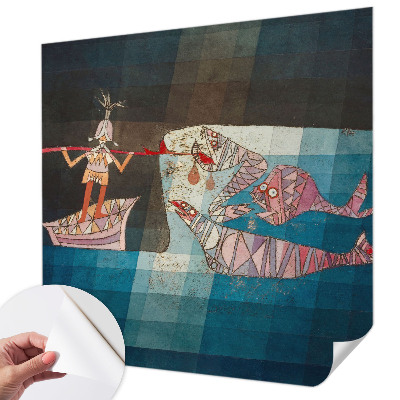 Nursery wall mural with a fisherman and hunter illustration