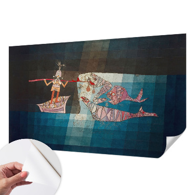 Nursery wall mural with a fisherman and hunter illustration