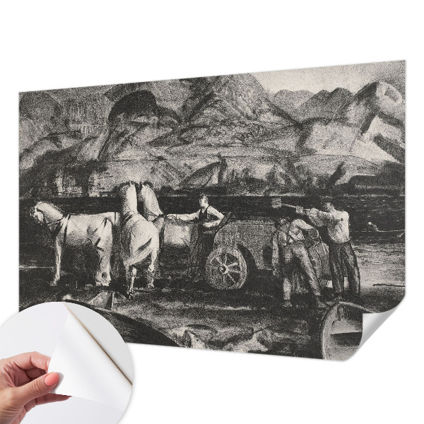 Children's wall mural with a village scene