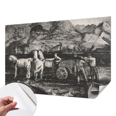 Children's wall mural with a village scene