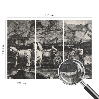 Children's wall mural with a village scene