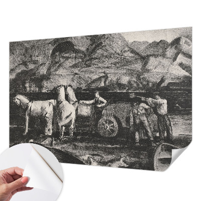 Children's wall mural with a village scene