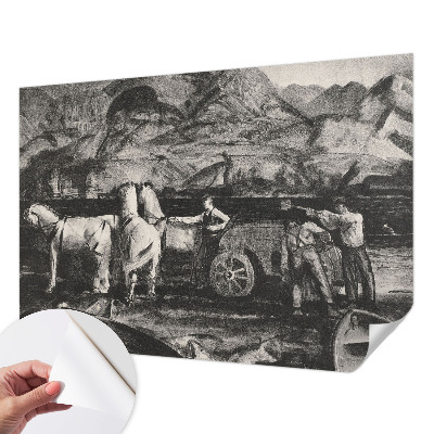 Children's wall mural with a village scene